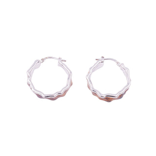 Sterling Silver Brown Enamel 1 Inch Wavy Hoop Earrings