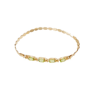 14K Yellow Gold Peridot August Birthday 7.5 Inch Link Bracelet