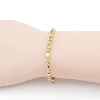 14K Yellow Gold Peridot August Birthday 7.5 Inch Link Bracelet