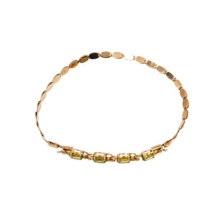 14K Yellow Gold Peridot August Birthday 7.5 Inch Link Bracelet