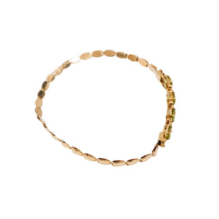 14K Yellow Gold Peridot August Birthday 7.5 Inch Link Bracelet