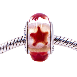 Pandora Retired Maroon Stars Murano Glass Sterling Silver Charm Bead