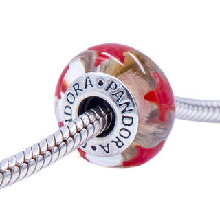 Pandora Retired Maroon Stars Murano Glass Sterling Silver Charm Bead