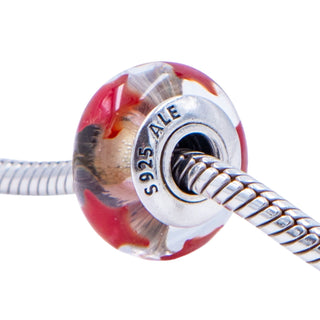 Pandora Retired Maroon Stars Murano Glass Sterling Silver Charm Bead