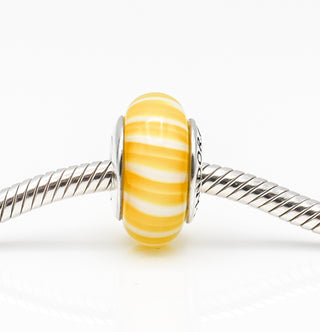 PANDORA Yellow Candy Stripes Murano Glass And Sterling Silver Charm Bead