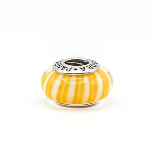 PANDORA Yellow Candy Stripes Murano Glass And Sterling Silver Charm Bead