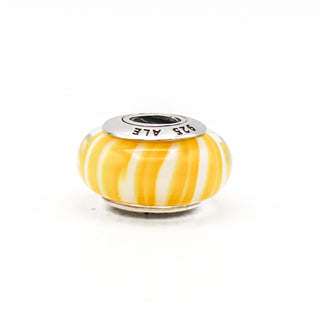 PANDORA Yellow Candy Stripes Murano Glass And Sterling Silver Charm Bead