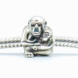 PANDORA Monkey Family Sterling Silver Charm Chimp Family Monkey Animal Bead