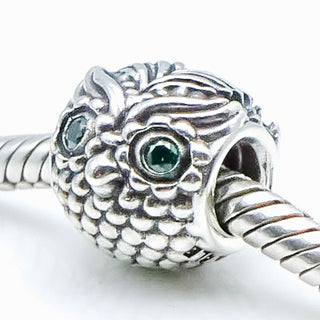 PANDORA The Wise Owl Sterling Silver Charm With Emerald Green Zirconia