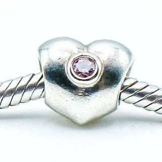 Pandora Heart Sterling Silver Charm With Pink Cubic Zirconia