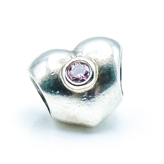 Pandora Heart Sterling Silver Charm With Pink Cubic Zirconia