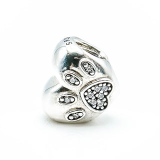 Pandora I Love My Pet Sterling Silver Heart Paw Print Charm With Clear Zirconia