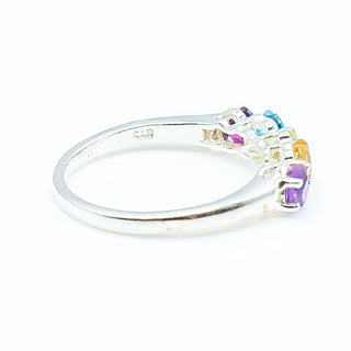 Sterling Silver Multi-Gemstone Ring With Heart Shaped Stones Size 7