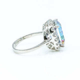 Ocean Mystic Topaz Ring With White Topaz Halo Size 7 in Sterling Silver