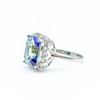 Ocean Mystic Topaz Ring With White Topaz Halo Size 7 in Sterling Silver