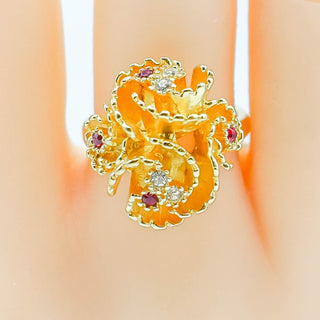 Vintage 18K Gold Plated Brass Flower Shaped Ring With Colored Crystals Size 8
