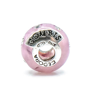 CEDORA Pink Murano Glass Charm With Sterling Silver Core And Clear Swarovski Crystals