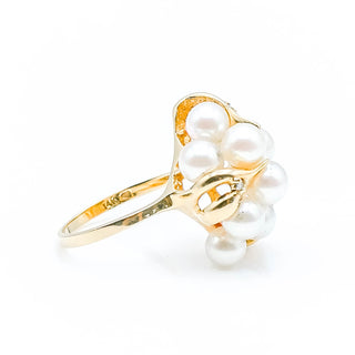 14K Yellow Gold Cultured Pearl & Diamond Cocktail Ring Size 6.5