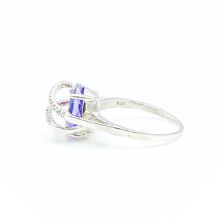 Sterling Silver Amethyst & Diamond Ring Size 7
