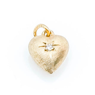 14K Yellow Gold Diamond Puff Heart Pendant
