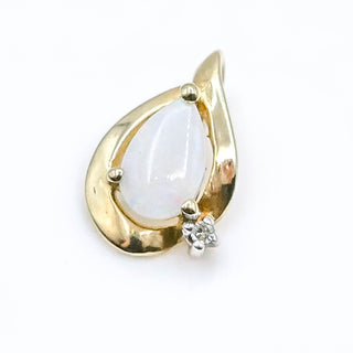 Vintage 10K Gold Lab Created Opal And Diamond Pendant