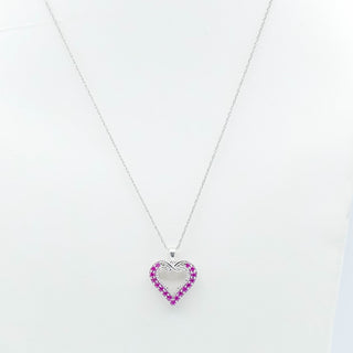 Sterling Silver Lab Created Ruby And Diamond Heart Pendant Necklace