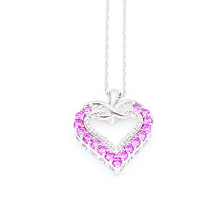 Sterling Silver Lab Created Ruby And Diamond Heart Pendant Necklace