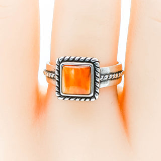 Sterling Silver Orange Spiny Oyster Bead Ring Size 8