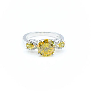 Sterling Silver Yellow CZ And White Zircon Three-Stone Ring Size 7.5