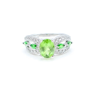 Sterling Silver Peridot, Chrome Diopside And White Zircon Ring Size 7