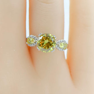 Sterling Silver Yellow CZ And White Zircon Three-Stone Ring Size 7.5
