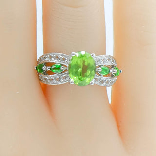 Sterling Silver Peridot, Chrome Diopside And White Zircon Ring Size 7