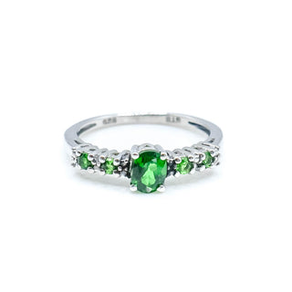 Sterling Silver Chrome Diopside And Diamond Ring Size 5.25