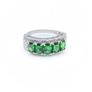 Sterling Silver Chrome Diopside Half Eternity Band Ring Size 8 With Diamonds