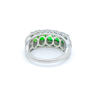 Sterling Silver Chrome Diopside Half Eternity Band Ring Size 8 With Diamonds