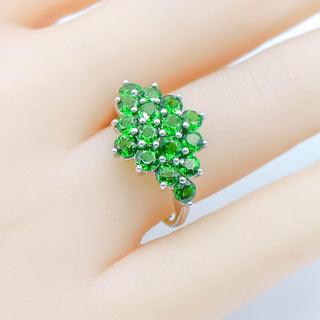 Sterling Silver Chrome Diopside Cluster Ring Size 7