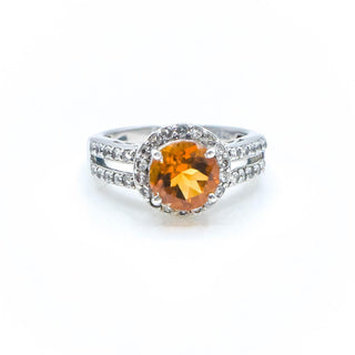 Sterling Silver Citrine Spinel Halo Ring Size 7