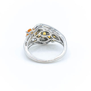 Sterling Silver Citrine & White Topaz Three Row Ring Size 8