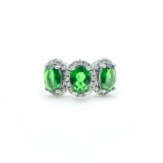 Sterling Silver Ring With Chrome Diopside And White Zircon Size 5