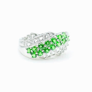 Sterling Silver Synthetic Emerald And White Zircon Ring Size 8