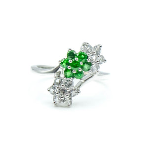 Sterling Silver Green Chrome Diopside And White Topaz Ring Size 8