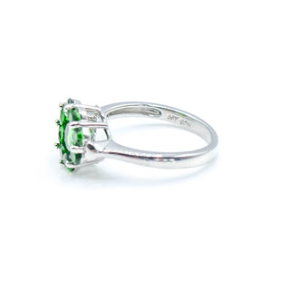 Sterling Silver Chrome Diopside Flower Ring Size 7.75