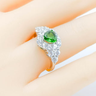Sterling Silver Green Chrome Diopside And White Topaz Ring Size 7