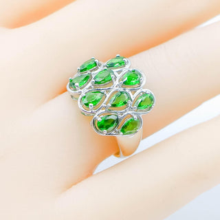 Sterling Silver Chrome Diopside Cluster Ring Size 7.25