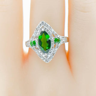 Sterling Silver Green Chrome Diopside & White Zircon Ring Size 8