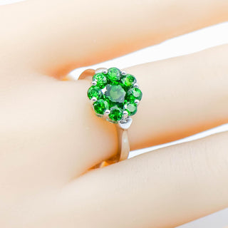 Sterling Silver Chrome Diopside Flower Ring Size 7.75