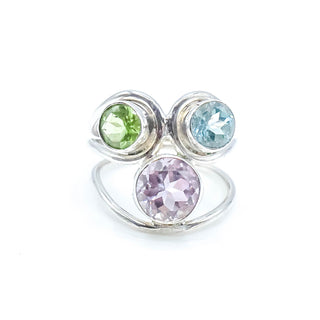Sterling Silver Amethyst, Peridot And Topaz Three-Stone Ring Size 6.5