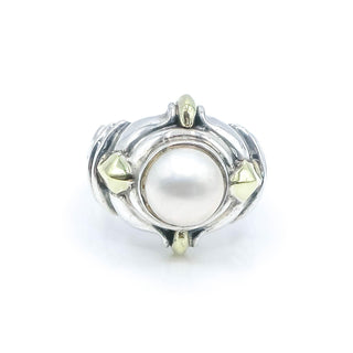 Sterling Silver Cultured Button Pearl Ring With 18K Gold Accents Size 5.5