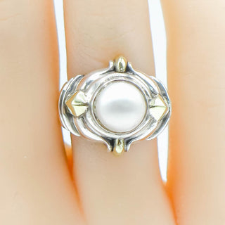 Sterling Silver Cultured Button Pearl Ring With 18K Gold Accents Size 5.5