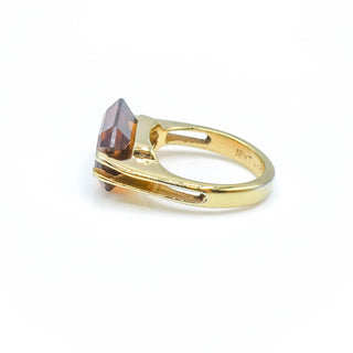 Vintage CINER 18K Gold Filled Ring With Faceted Cognac Glass Size 6